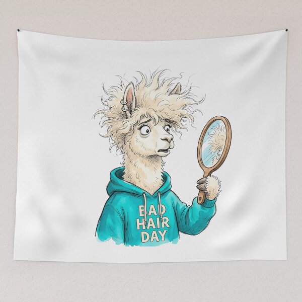 Item preview, Bad Hair Day - Funny Llama Looking in Mirror Watercolor Art designed and sold by SoulPT.