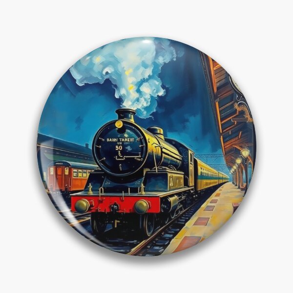 Item preview, A steam train at a railway station, at night. designed and sold by oldMastersofart.