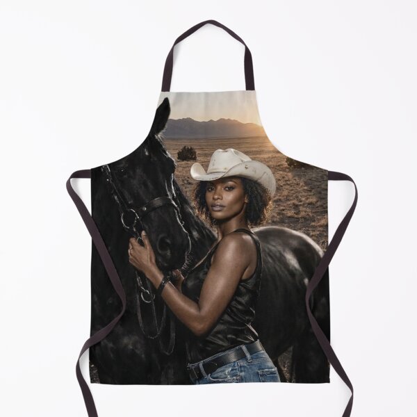 Item preview, Golden Hour Western Grace - Modern Cowgirl with Black Horse designed and sold by Bela Ambrus.