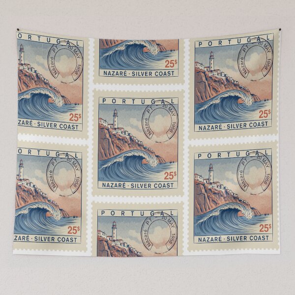 Item preview, Nazaré Portugal Silver Coast Postage Stamp Sticker designed and sold by stickercuffs.