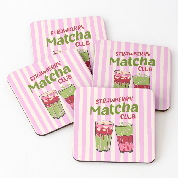 Item preview, Strawberry Matcha Club Preppy Stripes Illustration designed and sold by MaiZephyr.