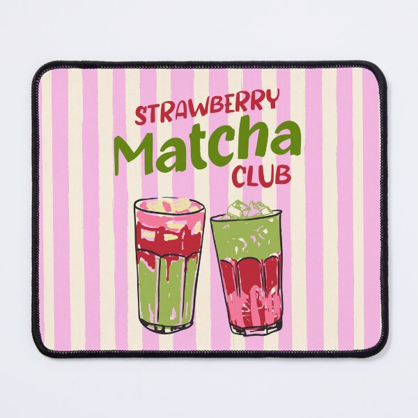 Item preview, Strawberry Matcha Club Preppy Stripes Illustration designed and sold by MaiZephyr.