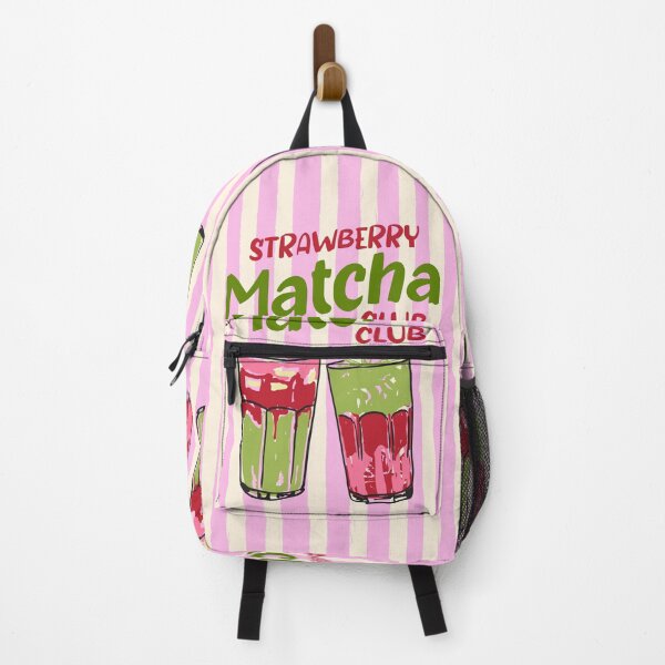 Item preview, Strawberry Matcha Club Preppy Stripes Illustration designed and sold by MaiZephyr.