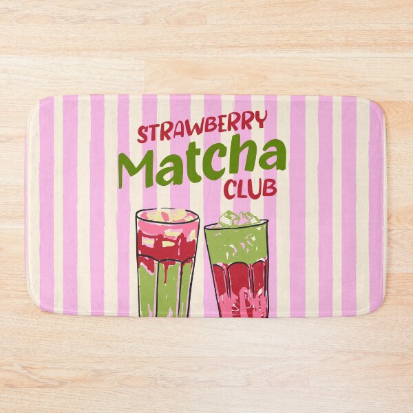 Item preview, Strawberry Matcha Club Preppy Stripes Illustration designed and sold by MaiZephyr.