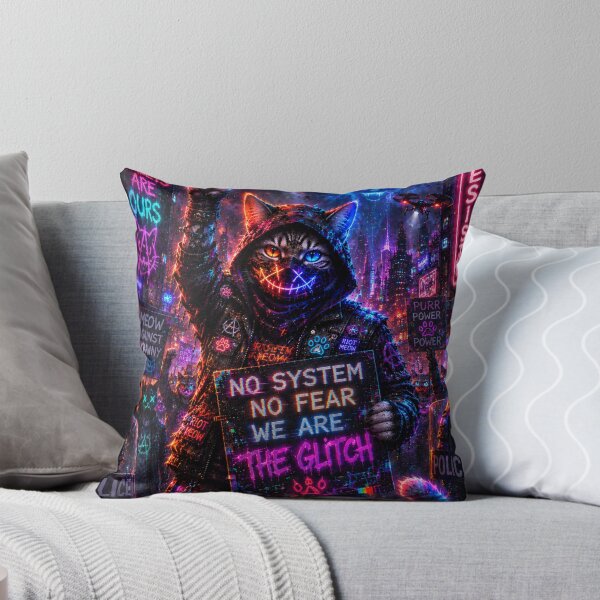 Item preview, Cyber Riot Cat – No System No Fear Neon Protest Street Art designed and sold by Neon Riot Studio.