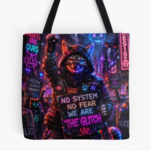 Item preview, Cyber Riot Cat – No System No Fear Neon Protest Street Art designed and sold by Neon Riot Studio.