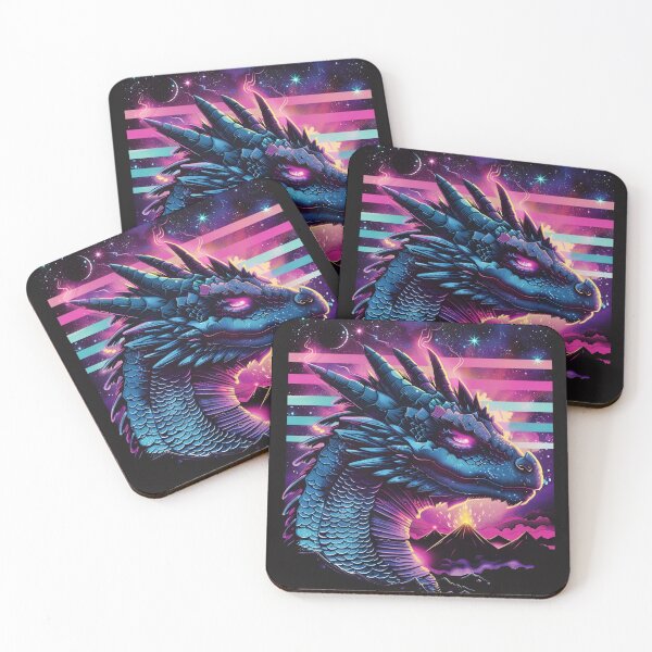 Item preview, neon dragon retro poster – synthwave fantasy art designed and sold by RetroWaveArtCo.