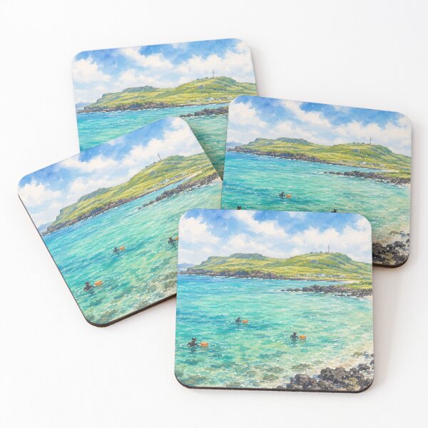 Item preview, Korea Jeju Udo Island Haenyeo Watercolor - Emerald Ocean Lighthouse Art Print designed and sold by KOREA-HAENAM.