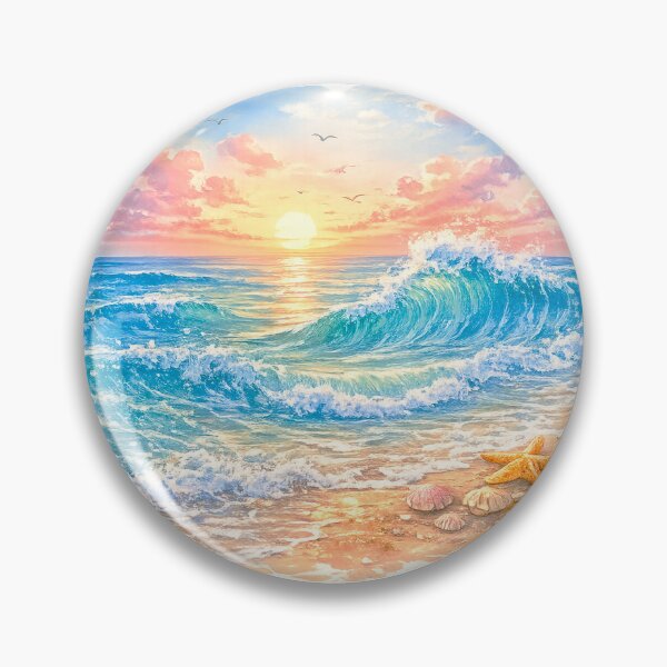 Item preview, Ocean Waves Watercolor Sticker | Coastal Beach Sunset | Sea Wave Aesthetic Transparent Die-Cut Sticker designed and sold by StyloStudio.