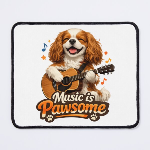 Item preview, Music is Pawsome Guitar Blenheim Cavalier designed and sold by SpottyRainbow.