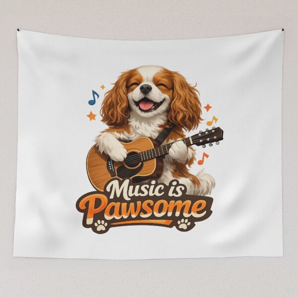 Item preview, Music is Pawsome Guitar Blenheim Cavalier designed and sold by SpottyRainbow.