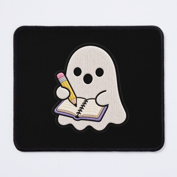 Item preview, Cute Ghost Writing Notebook Kawaii Embroidery Patch Design designed and sold by ColorSplash123.