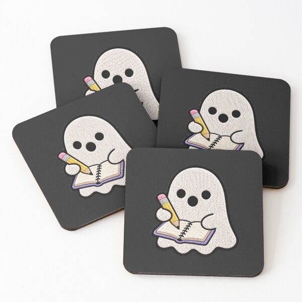Item preview, Cute Ghost Writing Notebook Kawaii Embroidery Patch Design designed and sold by ColorSplash123.