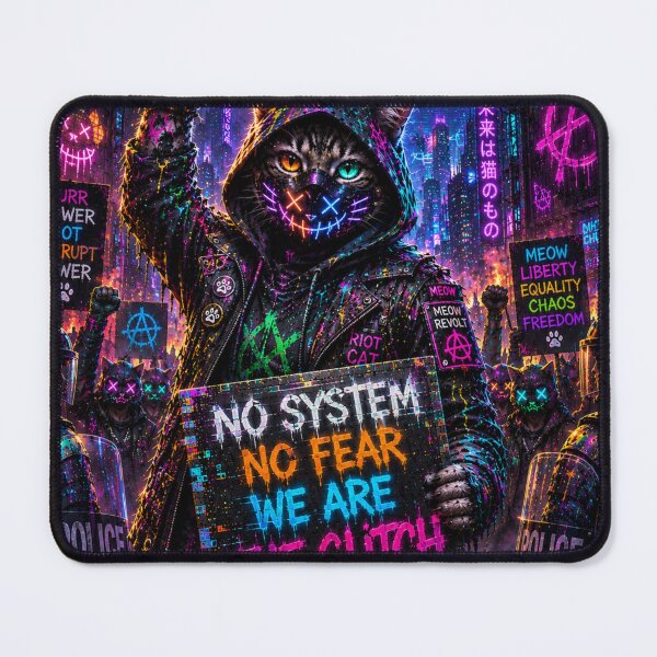 Item preview, Glitch Revolution Cat – Neon Cyberpunk Rebel Street Poster designed and sold by Neon Riot Studio.