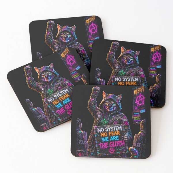 Item preview, Glitch Revolution Cat – Neon Cyberpunk Rebel Street Poster designed and sold by Neon Riot Studio.