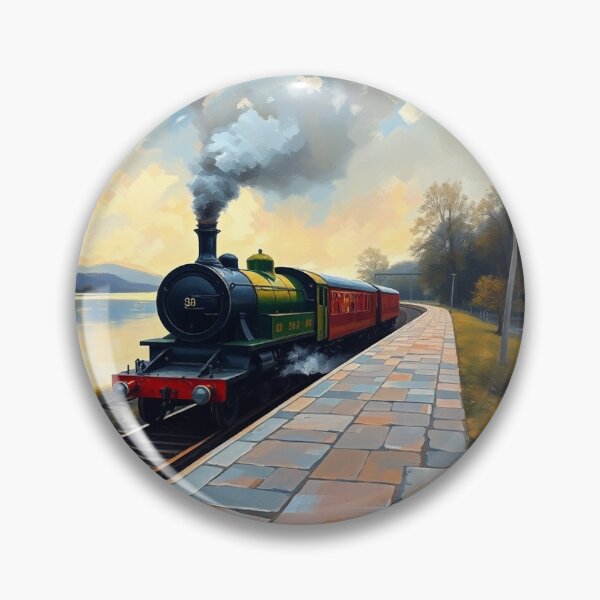 Item preview, A steam train at a the side of a lake. designed and sold by oldMastersofart.