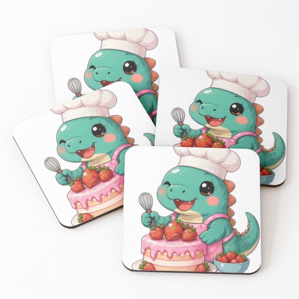 Item preview, Cute Dinosaur Chef Baking Strawberry Cake designed and sold by DailyDoodlesBySumbul.