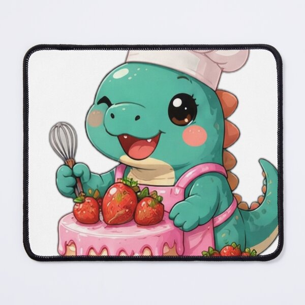Item preview, Cute Dinosaur Chef Baking Strawberry Cake designed and sold by DailyDoodlesBySumbul.