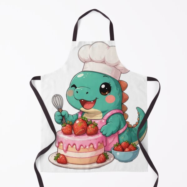 Item preview, Cute Dinosaur Chef Baking Strawberry Cake designed and sold by DailyDoodlesBySumbul.