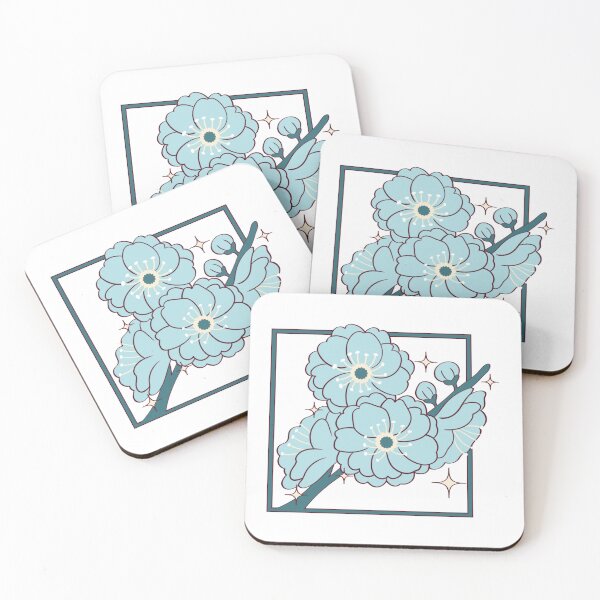 Item preview, Minimalist Blue Camellia Flowers with Retro Square Frame ✨ designed and sold by ✨Kessy von Kunstler✨.