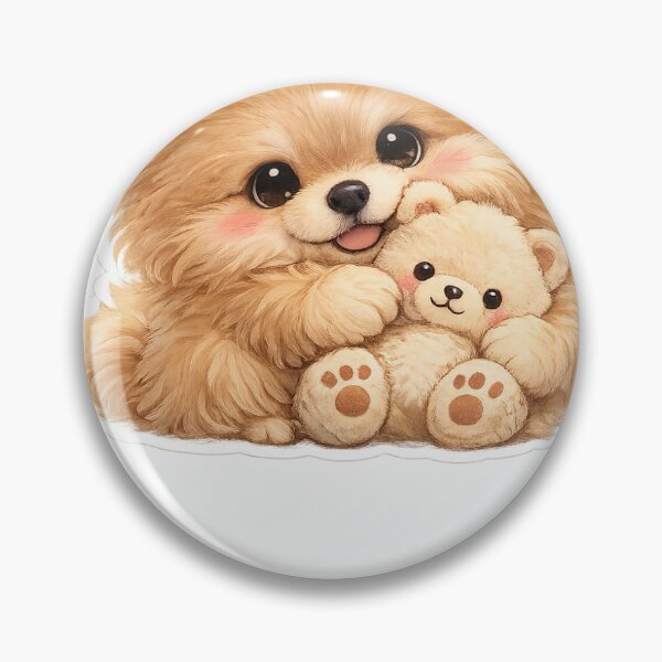 Item preview, Fluffy Brown Pomeranian Hugging Teddy Bear | Cute Kawaii Dog designed and sold by ArtPrintPov.