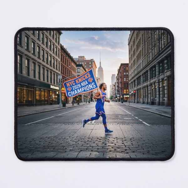 Item preview, Jalen Brunson Running With Knicks Banner In NYC designed and sold by Home Decor Art.