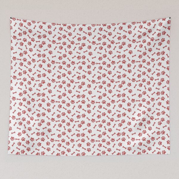 Item preview, White And Pastel Red Dog Paw And Bone Pattern designed and sold by pattern-archive.
