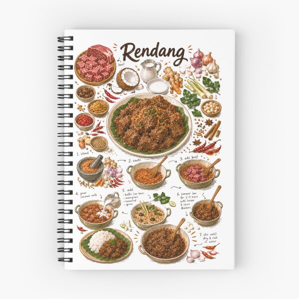 Item preview, Rendang Recipe Shirt – Hand-Drawn Italian Pasta Cooking Diagram Tee, Minimalist Food Illustration designed and sold by fishnsteve.