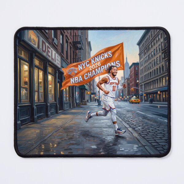 Item preview, Jalen Brunson Running With Knicks Banner In NYC designed and sold by Home Decor Art.