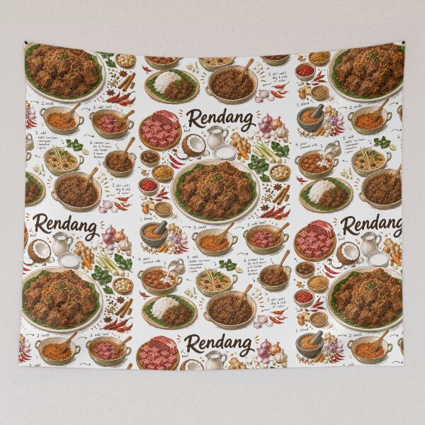 Item preview, Rendang Recipe Shirt – Hand-Drawn Italian Pasta Cooking Diagram Tee, Minimalist Food Illustration designed and sold by fishnsteve.