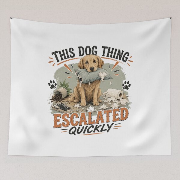 Item preview, This Dog Thing Escalated Quickly Funny Dog Design – Cute Naughty Puppy Meme Sticker designed and sold by Artimax-Studio.