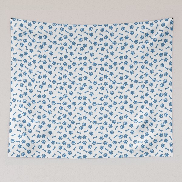 Item preview, White And Steel Blue Dog Paw And Bone Pattern designed and sold by pattern-archive.
