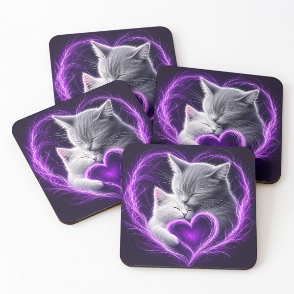 Item preview, Purple Heart Cat Love | Glowing Fantasy Cat Graphic designed and sold by ArtoryNest.