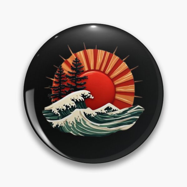 Item preview, Red Sun Rising Over Wave & Pine Tree | Modern Japanese Icon 01 designed and sold by Shift-Bloom.