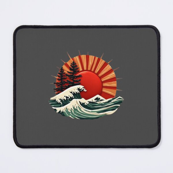 Item preview, Red Sun Rising Over Wave & Pine Tree | Modern Japanese Icon 01 designed and sold by Shift-Bloom.