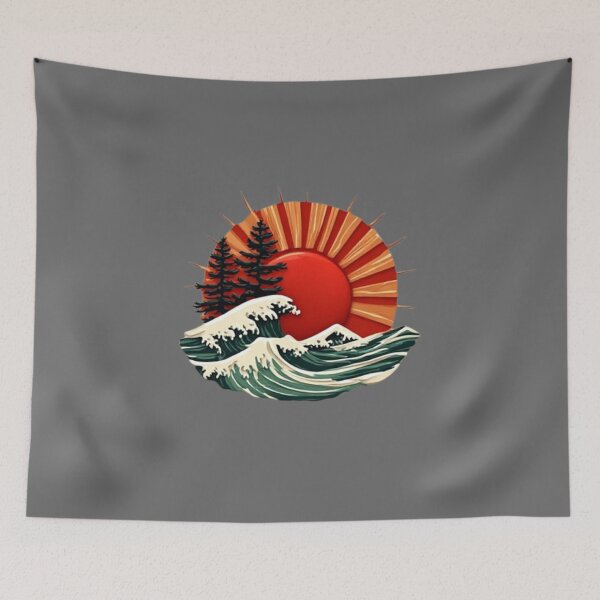 Item preview, Red Sun Rising Over Wave & Pine Tree | Modern Japanese Icon 01 designed and sold by Shift-Bloom.