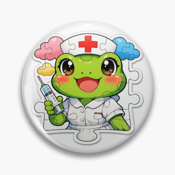 Item preview, Kawaii Frog Nurse Puzzle Sticker – Cute Manga Medical Design designed and sold by ARTERAMIX.