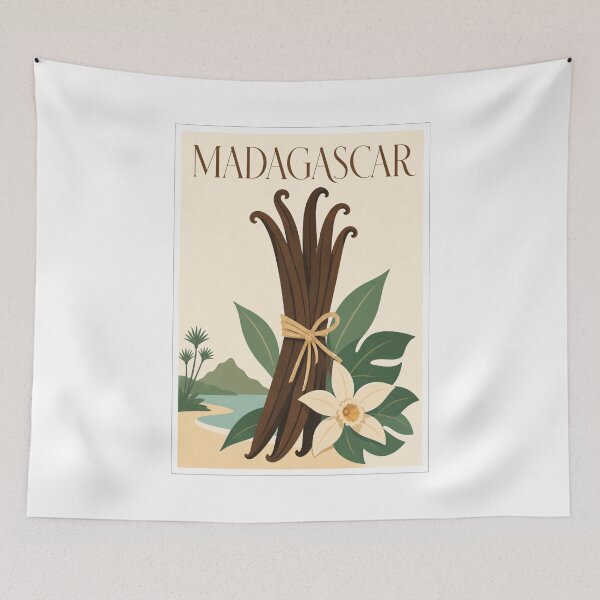 Item preview, Vintage Madagascar Vanilla Orchid Travel Poster designed and sold by Beyond Destinations.