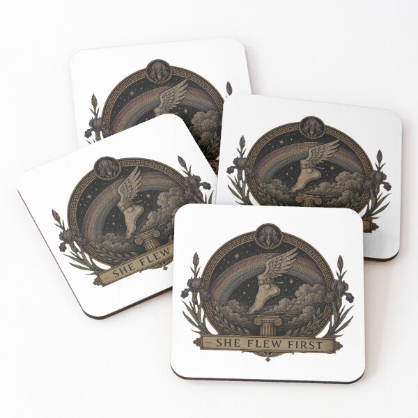 Item preview, She Flew First — Iris Greek Goddess Winged Foot Woodcut | Rainbow Mythology Design | Qorvun designed and sold by Qorvun.