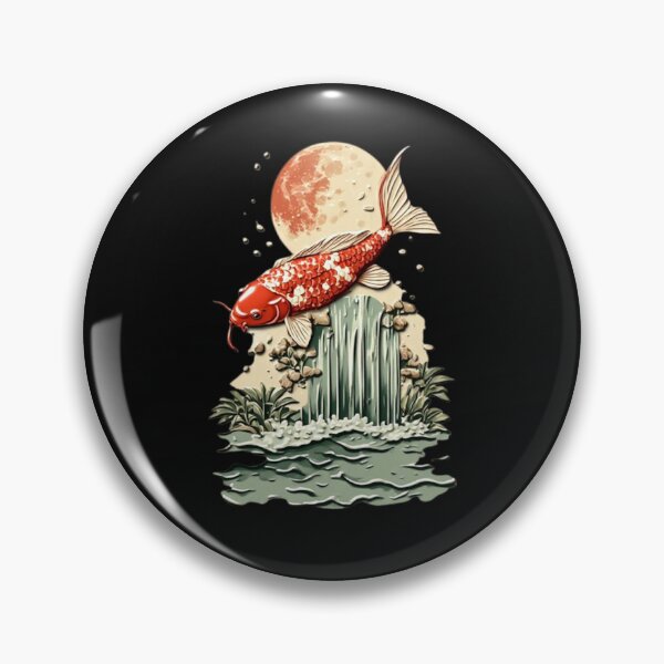 Item preview, Koi Fish Jumping Waterfall Under Moon | Elegant Japanese Icon 01 designed and sold by Shift-Bloom.