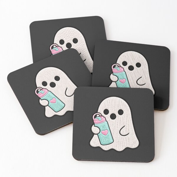 Item preview, Cute Ghost Water Bottle Kawaii Embroidery Patch Design designed and sold by ColorSplash123.