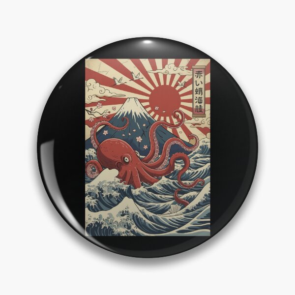 Item preview, Red Octopus Japanese Waves Kraken Vintage designed and sold by suhairee-studio.