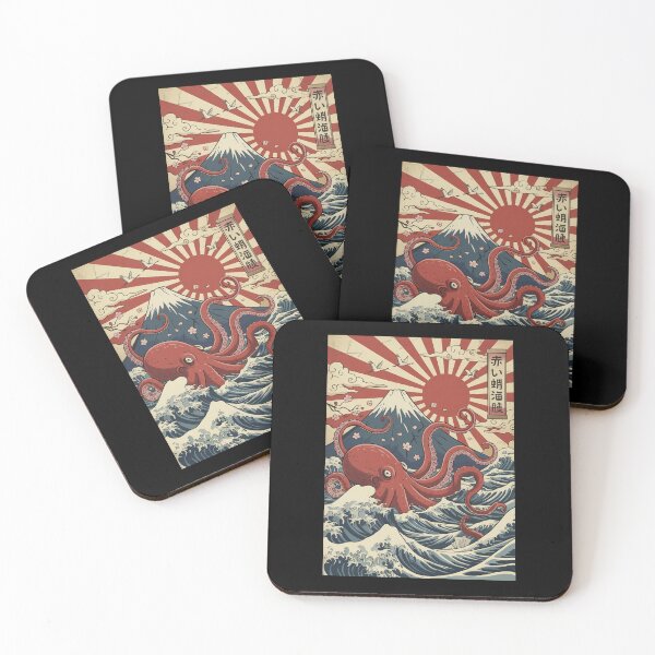 Item preview, Red Octopus Japanese Waves Kraken Vintage designed and sold by suhairee-studio.