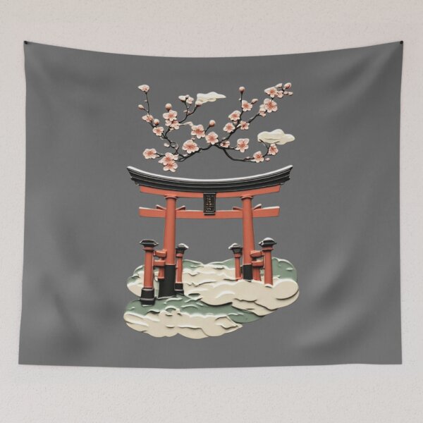 Item preview, Torii Gate in Mist with Cherry Blossom | Elegant Japanese Icon 01 designed and sold by Shift-Bloom.