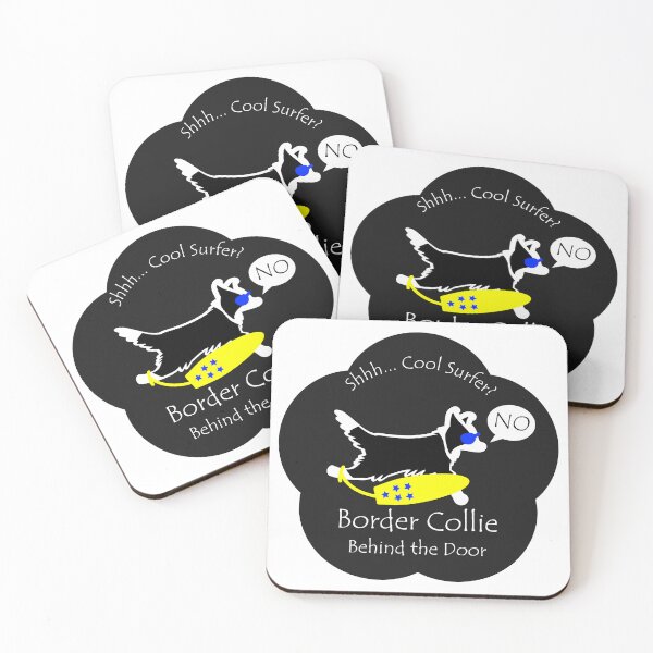 Item preview, Funny Border Collie Cool Surfer Behind the Door Black Base designed and sold by Na7nasColorShop.