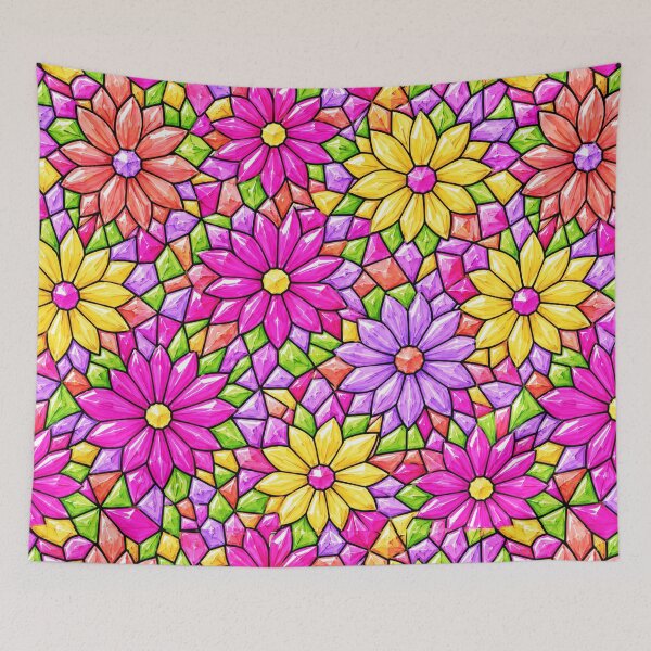 Item preview, Colorful Gem Floral Mosaic Pattern Stained Glass designed and sold by DjFreeq.