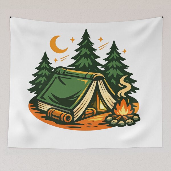 Item preview, Book Tent Under Pine Trees – Cozy Literary Camping Badge designed and sold by Timeless Junction.