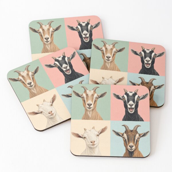 Item preview, Colorful Goat Portrait Grid | Vintage Farm Animal Illustration designed and sold by pixiedustpaint.