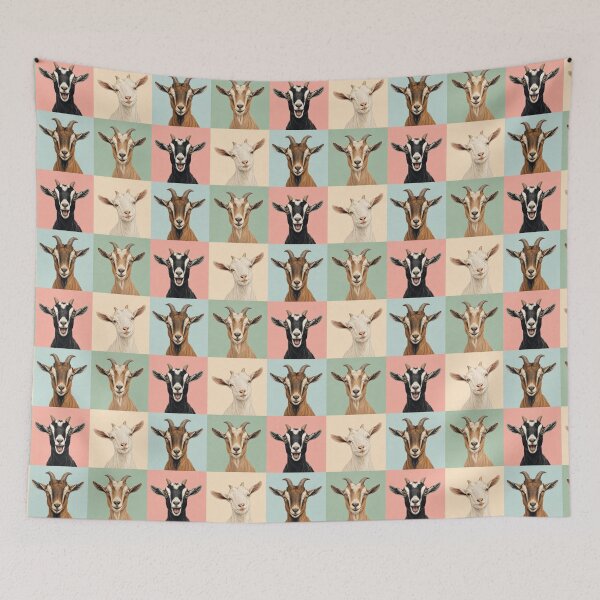 Item preview, Colorful Goat Portrait Grid | Vintage Farm Animal Illustration designed and sold by pixiedustpaint.