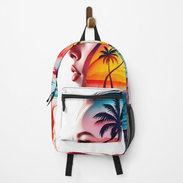 Item preview, Tropical Sunset Silhouette Woman | Vibrant Beach Double Exposure Art designed and sold by DreamyWallVibes.